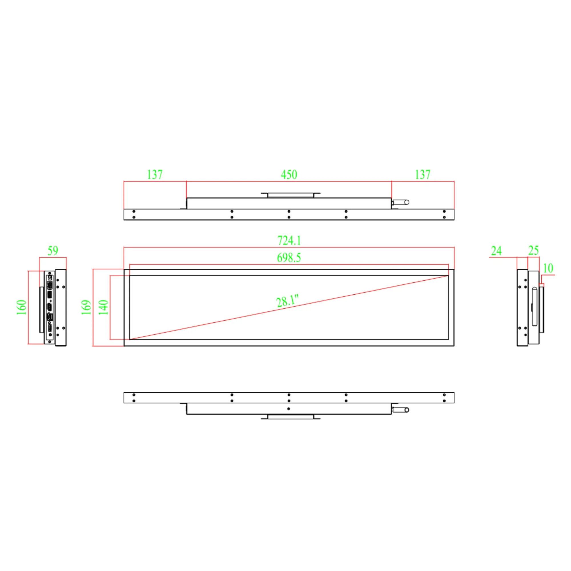 28.1 Inch (698.5×140mm Viewable) Android Stretched LCD Bar Display for Store Shelves | Cloud Platform / Mobile App / USB Media - Image 2