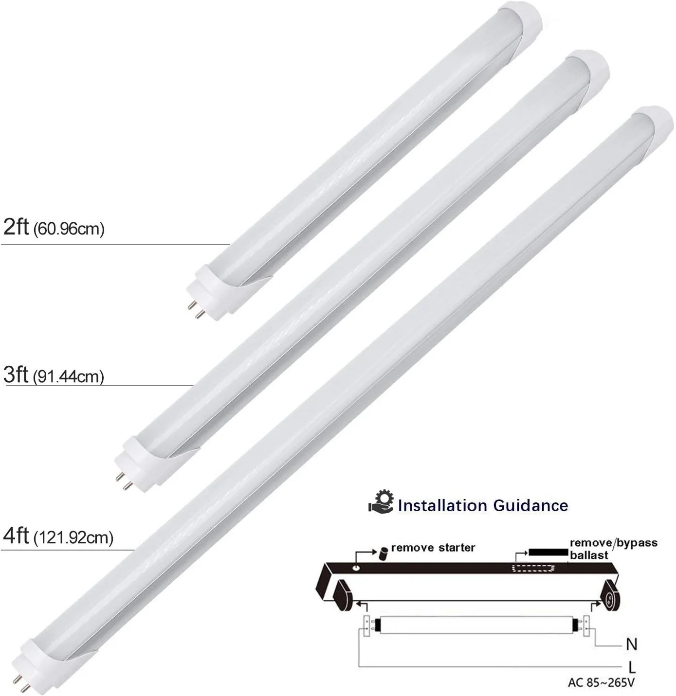 2ft Retrofit T8 LED Tube Light – 10W – Frosted Cover – Warm / Natural / Daylight White – 4-Pack / 20-Pack – Ballast Bypass – Non-Dimmable - Image 7
