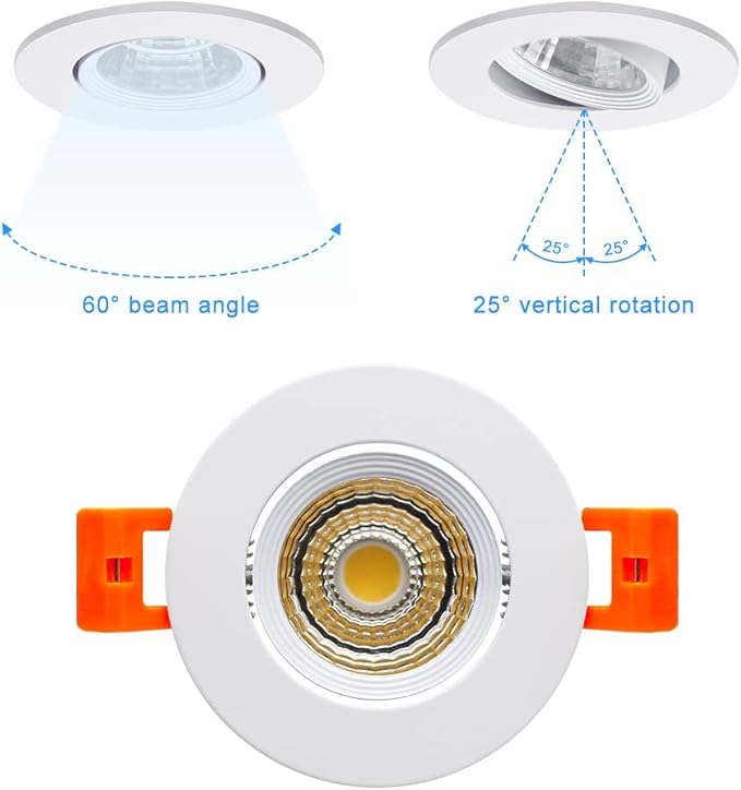 2Inch LED Recessed Ceiling Light, 3W Dimmable LED Downlight, Natural White 4000K, 60 Beam Angle COB Recessed Lights with Driver, 25W Halogen Bulbs Equivalent for Ceiling Lighting, White 10 Pack - Image 2