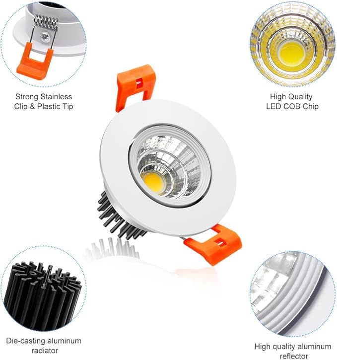 2Inch LED Recessed Ceiling Light, 3W Dimmable LED Downlight, Natural White 4000K, 60 Beam Angle COB Recessed Lights with Driver, 25W Halogen Bulbs Equivalent for Ceiling Lighting, White 10 Pack - Image 4