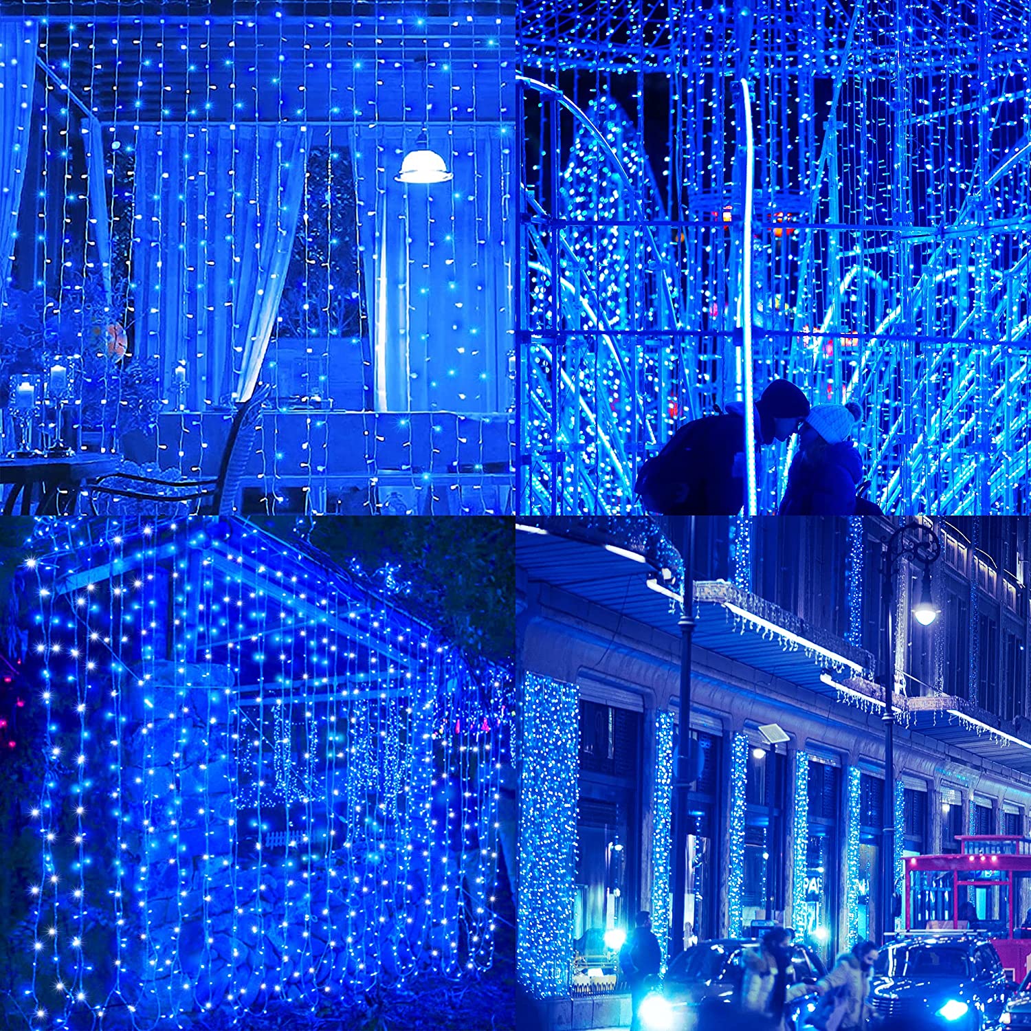 2PCS Pack of Curtain String Lights, 300 LED 9.8ft x 9.8ft 8 Lighting Modes Fairy Lights IP44 Certificated Plug in, Waterproof Lights for Christmas Party Wedding Outdoor Indoor Wall Deco - Image 11