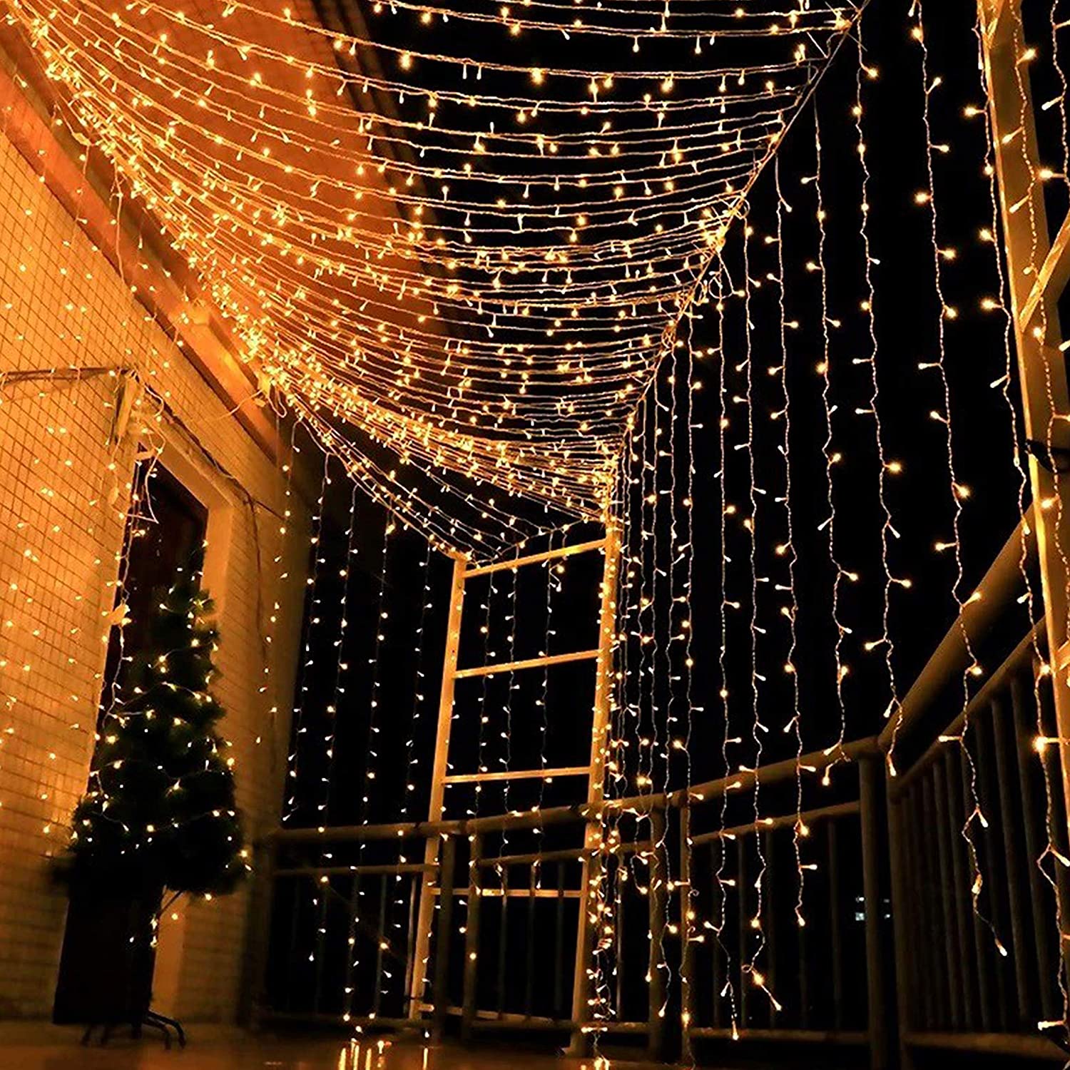 2PCS Pack of Curtain String Lights, 300 LED 9.8ft x 9.8ft 8 Lighting Modes Fairy Lights IP44 Certificated Plug in, Waterproof Lights for Christmas Party Wedding Outdoor Indoor Wall Deco - Image 12