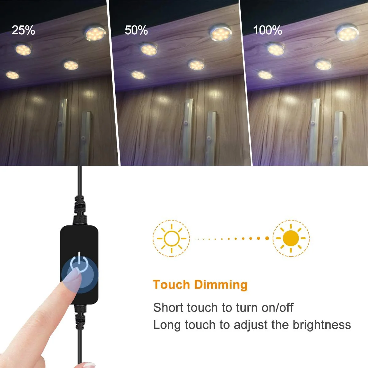 3 / 6 Pack LED Puck Cabinet Lights – Warm White / Daylight White | Silver Finish | 12V Adapter with US / UK Plug | Touch Dimmable | Adhesive Mount | for Kitchen & Under Cabinet - Image 3
