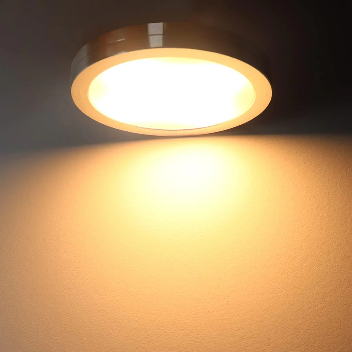 3 / 6 Pack LED Puck Cabinet Lights – Warm White / Daylight White | Silver Finish | 12V Adapter with US / UK Plug | Touch Dimmable | Adhesive Mount | for Kitchen & Under Cabinet - Image 4
