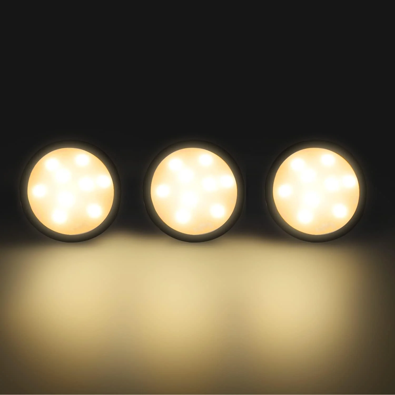 3 Pack LED Puck Cabinet Lights – Warm White / Daylight White | Black Finish | 12V Adapter with US / UK Plug | Touch Dimmable | Adhesive Mount | for Kitchen & Under Cabinet - Image 5
