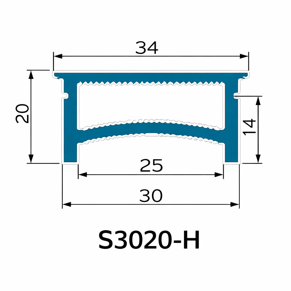 30×20mm Quick Install Neon Light Housing - S3020-H Black Full-Transparent | Max Strip Width ≤25 mm | Silicone Cover LED Channel System | Double-Chamber Top-Emitting Neon Diffuser | for Cove Lighting, Accent Lighting & Ambient Lighting | 164FT/50M
