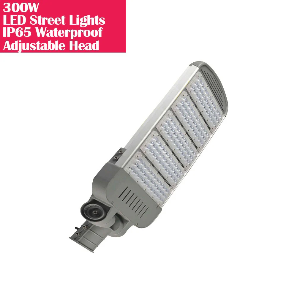300W IP65 Waterproof Adjustable Head LED Street Lights Modular LED Pole Light Outdoor 120LM/W CRI80+ Warm White 3000K