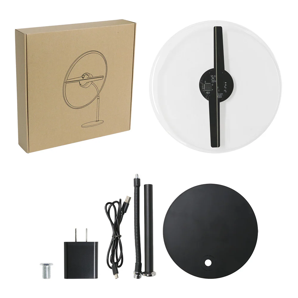 30cm (11.8”) DC5V 3D Hologram Fan Display | 2-Blade High Brightness LED Visual Player | Desktop / Floor Stand | Battery-Powered Option (No Battery Included) | Transparent or Black Background Protective Cover / Housing - Image 3