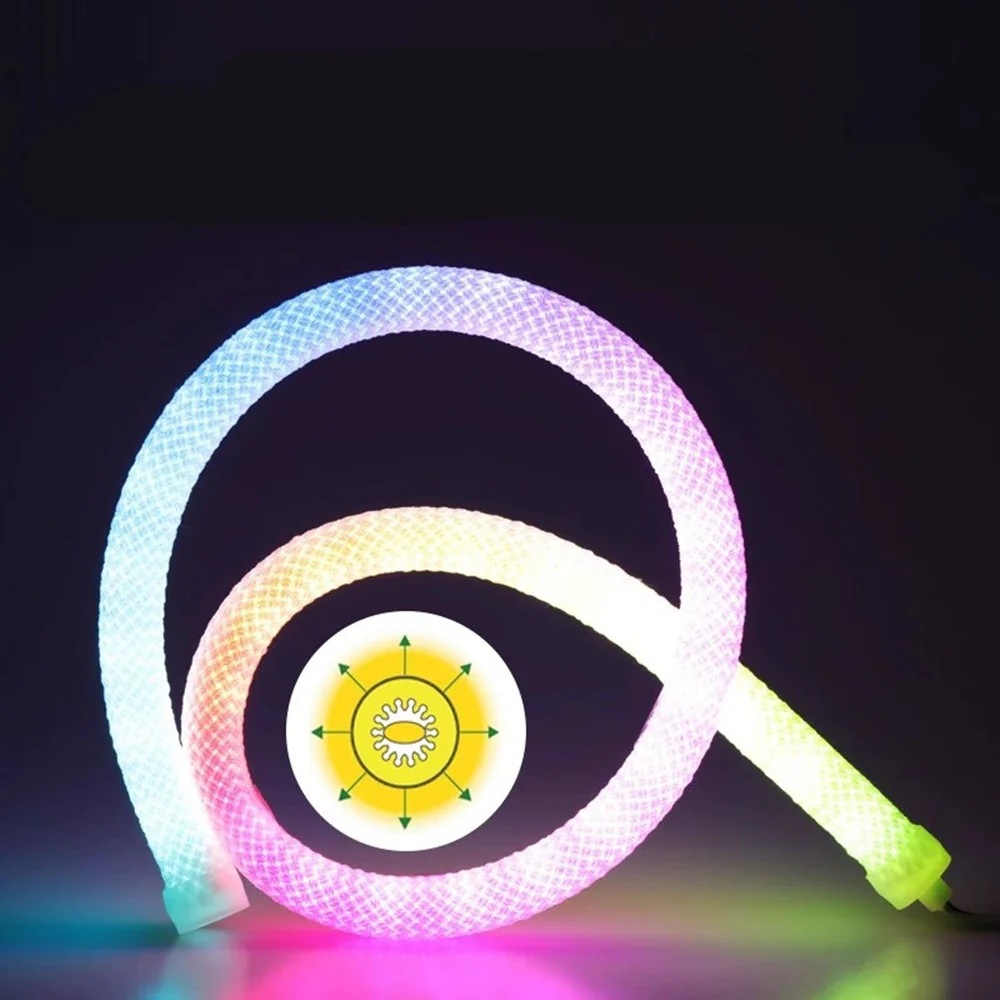 360° RGB Woven-Style Neon LED Light Strip | 5V 0.59‘’ Flexible Silicone Tube | Waterproof, Full-View Illumination, Plug & Play Kit with Controller (5m / 20 Rolls Options) - Image 3