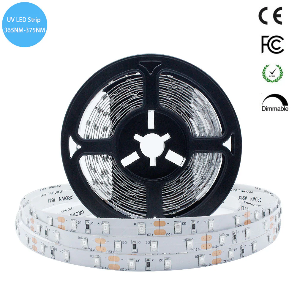 365–370nm SMD2835 UV LED Strip Light – 16.4FT / 5M | 60 / 120 / 240 LEDs/m | DC12V | Non-Waterproof / IP67 Waterproof | Not Include Power Supply | For Curing, Fluorescence & Currency Validation - Image 3