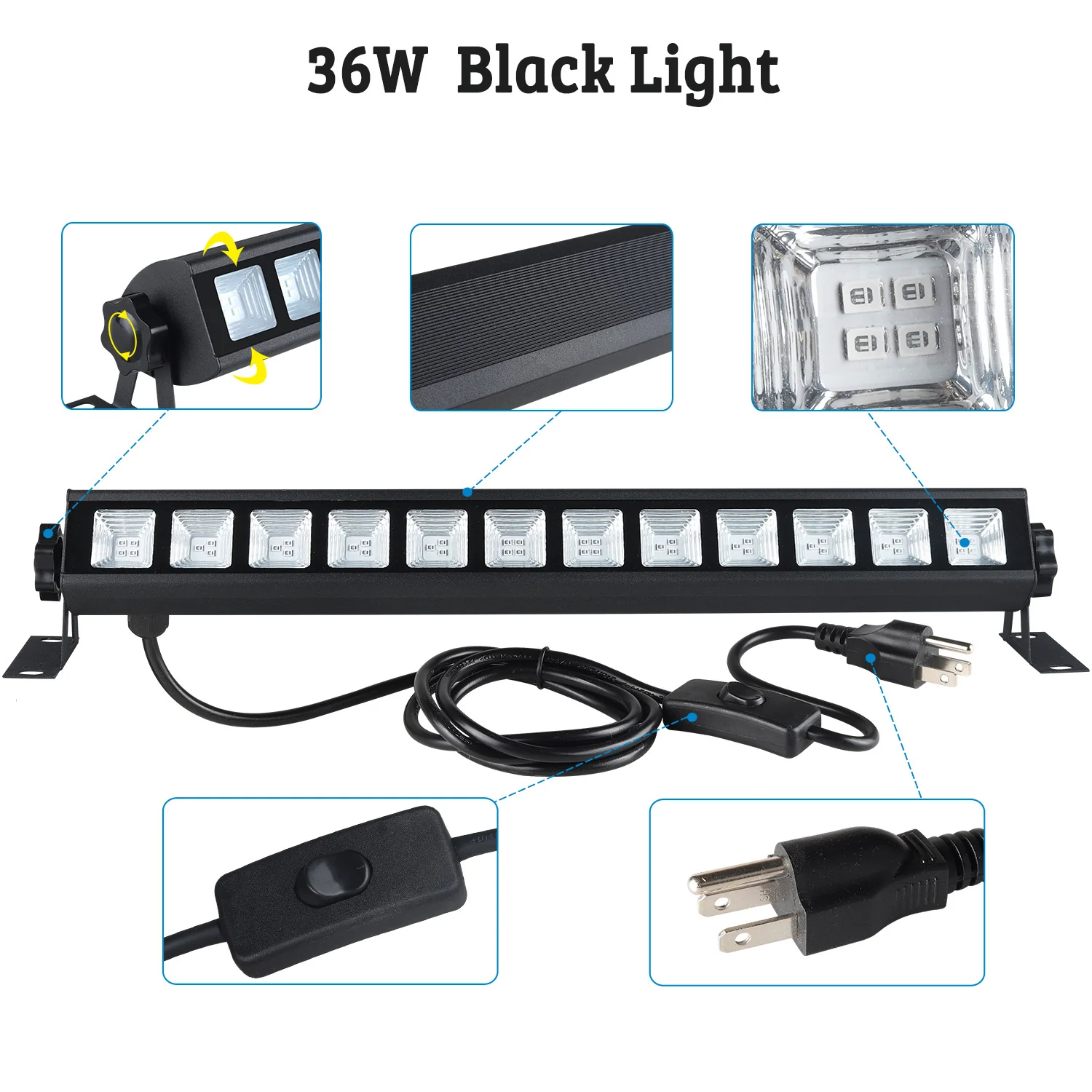 36W UV LED Wall Washer Light – 395–400nm Black Light | AC110V / AC220V | Plug-in with On/Off Switch | Fluorescent Effect for Stage, Party & Event Lighting | 1 / 2-Pack - Image 3