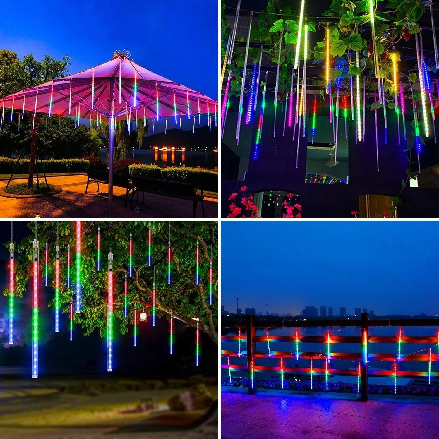 3PCS Pack of Christmas Lights Meteor Shower Rain Lights 8 Tube 12 Inch Waterproof Plug in Falling Rain Fairy String Lights for Halloween Christmas Holiday Party Home Patio Outdoor Decoration - Image 10