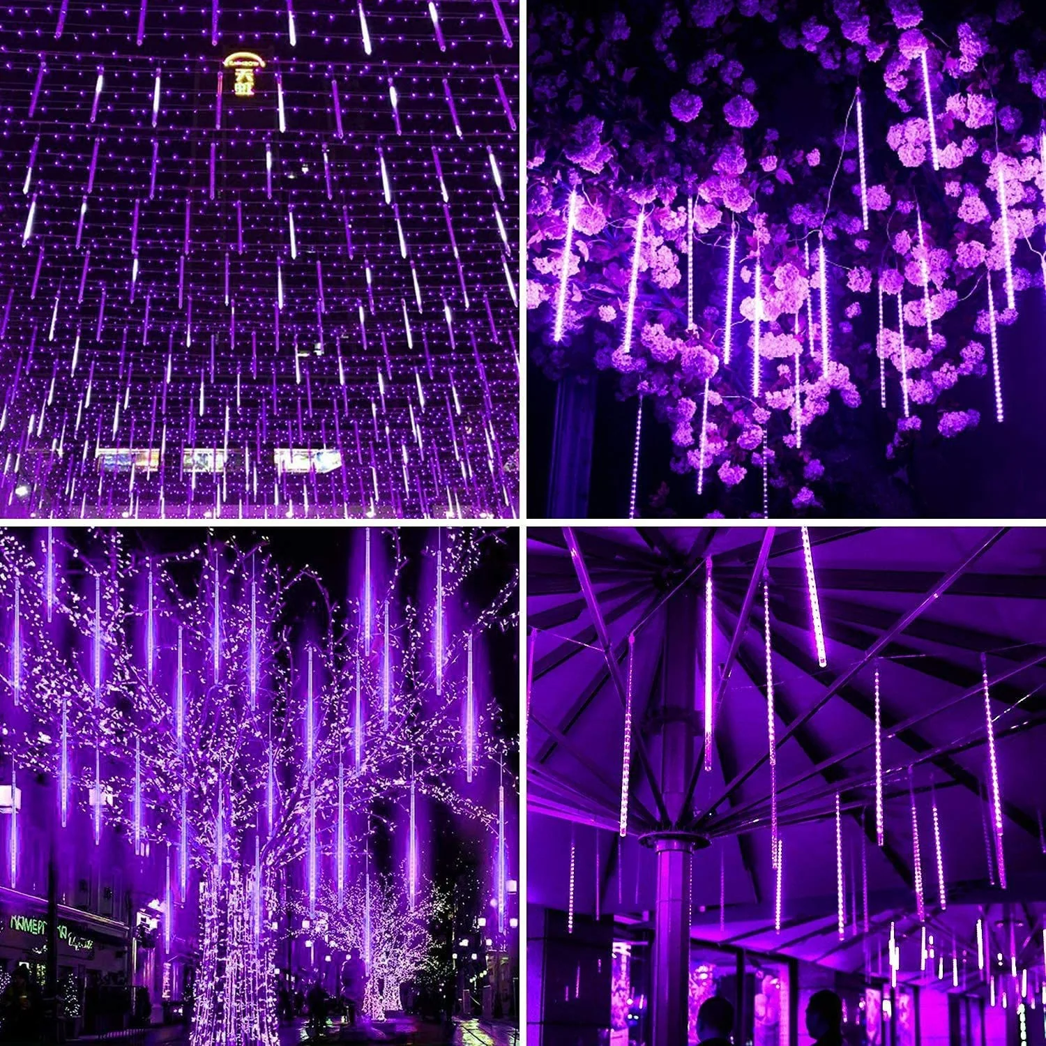 3PCS Pack of Christmas Lights Meteor Shower Rain Lights 8 Tube 12 Inch Waterproof Plug in Falling Rain Fairy String Lights for Halloween Christmas Holiday Party Home Patio Outdoor Decoration - Image 4