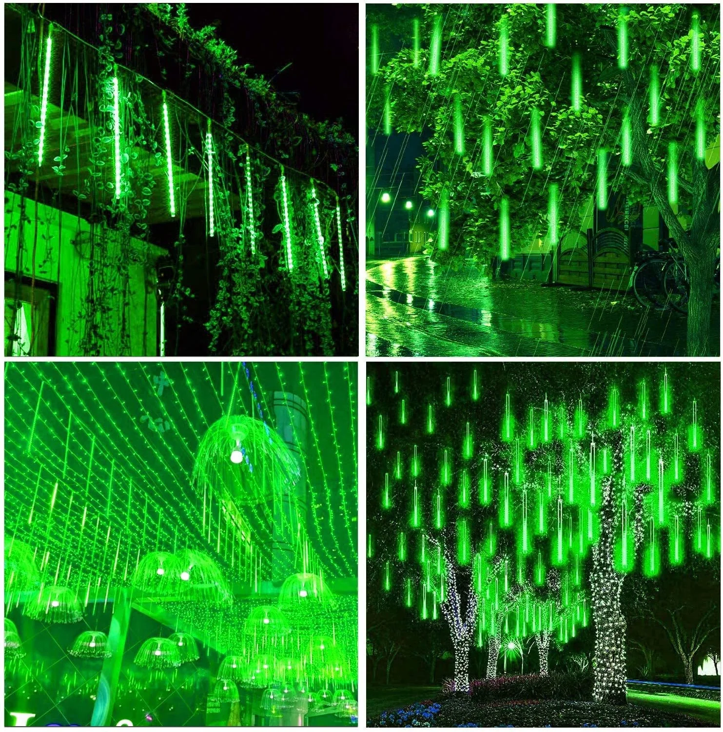 3PCS Pack of Christmas Lights Meteor Shower Rain Lights 8 Tube 12 Inch Waterproof Plug in Falling Rain Fairy String Lights for Halloween Christmas Holiday Party Home Patio Outdoor Decoration - Image 7