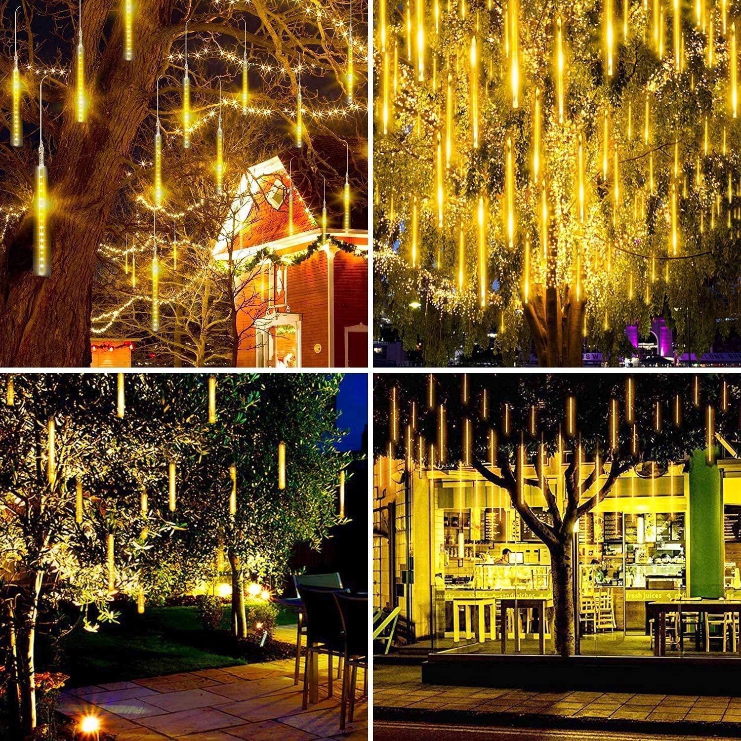3PCS Pack of Christmas Lights Meteor Shower Rain Lights 8 Tube 12 Inch Waterproof Plug in Falling Rain Fairy String Lights for Halloween Christmas Holiday Party Home Patio Outdoor Decoration - Image 8