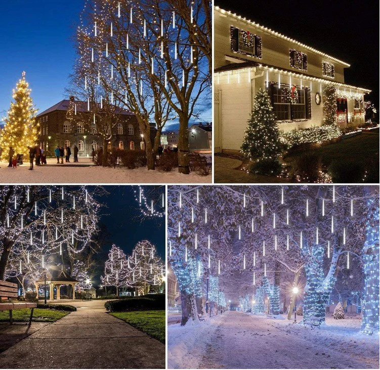 3PCS Pack of Christmas Lights Meteor Shower Rain Lights 8 Tube 12 Inch Waterproof Plug in Falling Rain Fairy String Lights for Halloween Christmas Holiday Party Home Patio Outdoor Decoration - Image 9