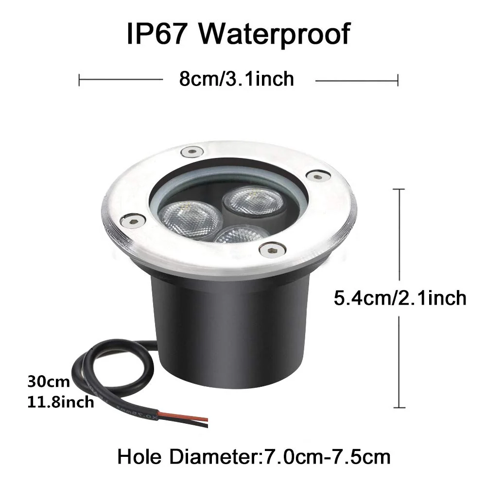 3W Low Voltage Inground LED Spotlight – Warm White | DC 12V / 24V | IP67 Waterproof | Outdoor Landscape & Path Lighting | for Driveway, Deck, Step & Garden Lighting | 6-Pack - Image 3