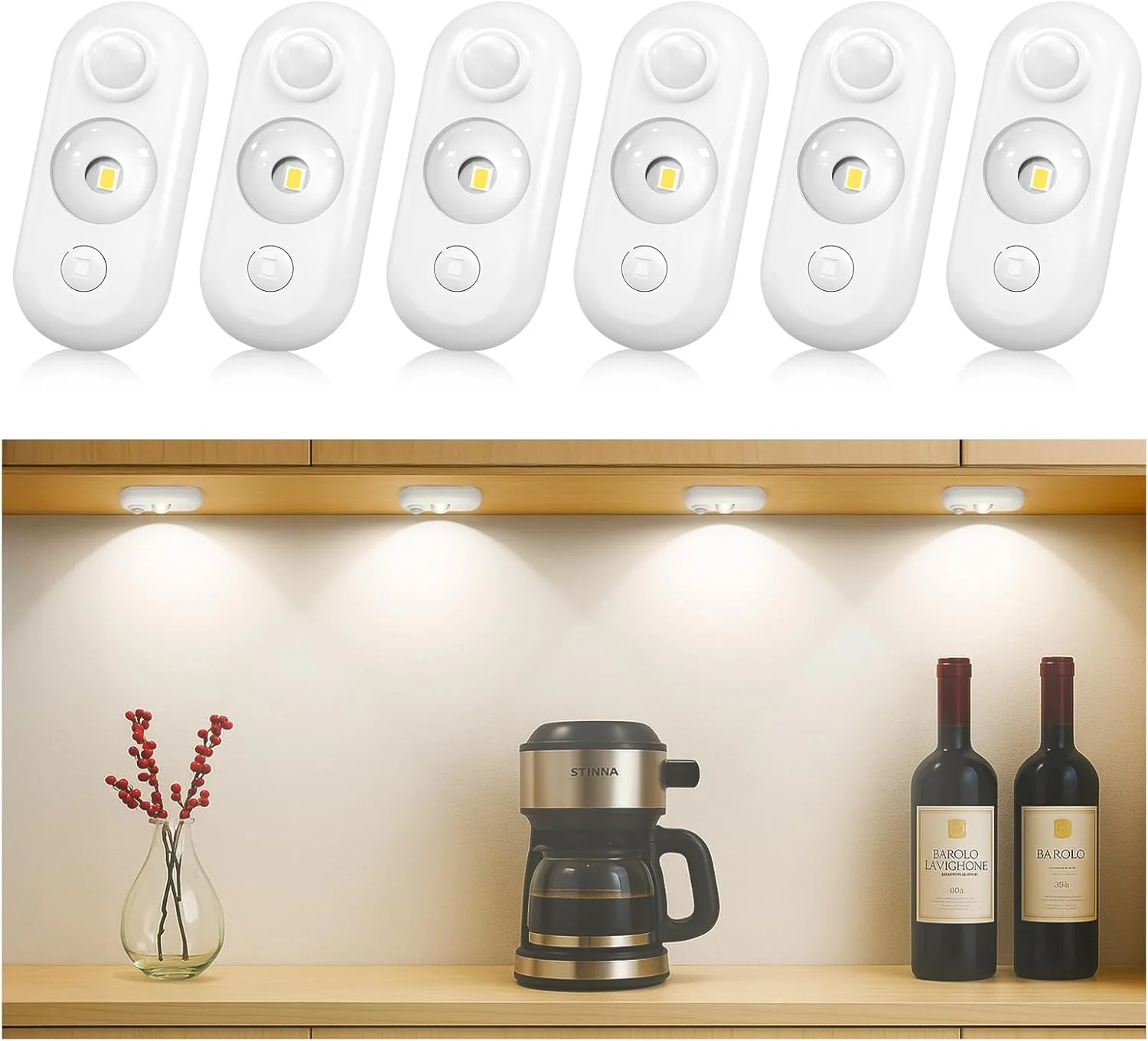 4/6 Pack Rechargeable Oval LED Closet Light | Motion Sensor, Tap Switch, Dimmable | Warm / Daylight White | Black / White Finish | Magnetic Mounting for Closets & Cabinets - Image 11
