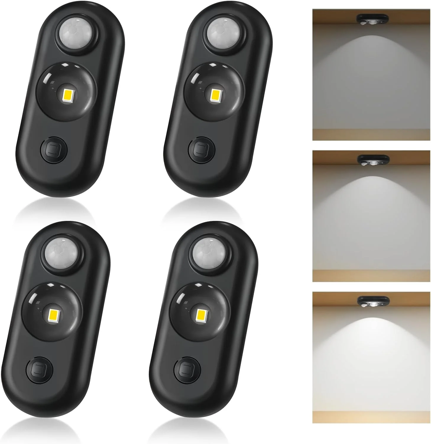 4/6 Pack Rechargeable Oval LED Closet Light | Motion Sensor, Tap Switch, Dimmable | Warm / Daylight White | Black / White Finish | Magnetic Mounting for Closets & Cabinets - Image 12