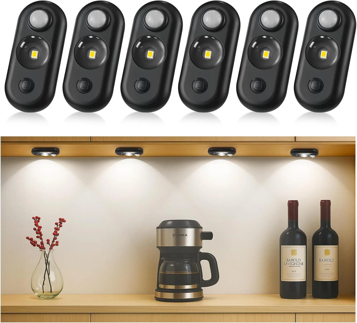 4/6 Pack Rechargeable Oval LED Closet Light | Motion Sensor, Tap Switch, Dimmable | Warm / Daylight White | Black / White Finish | Magnetic Mounting for Closets & Cabinets - Image 13