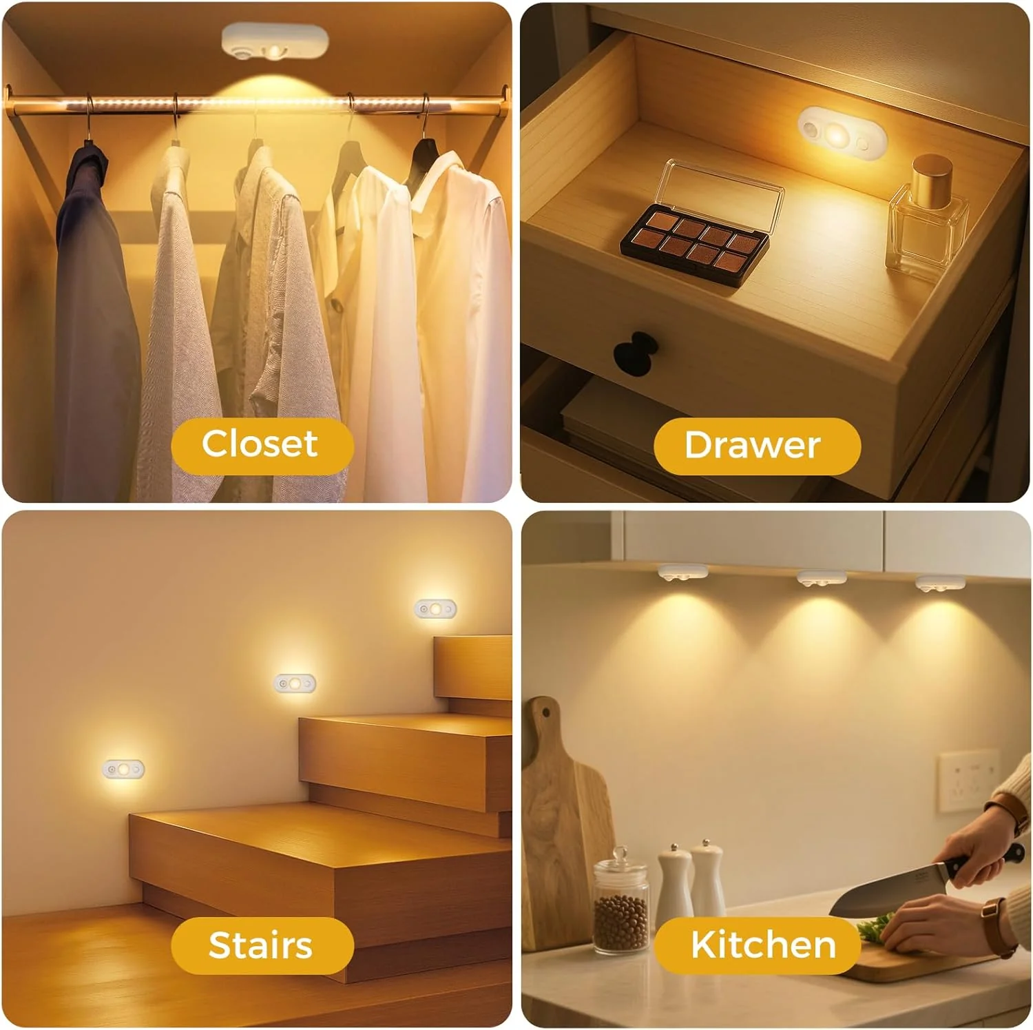 4/6 Pack Rechargeable Oval LED Closet Light | Motion Sensor, Tap Switch, Dimmable | Warm / Daylight White | Black / White Finish | Magnetic Mounting for Closets & Cabinets - Image 7