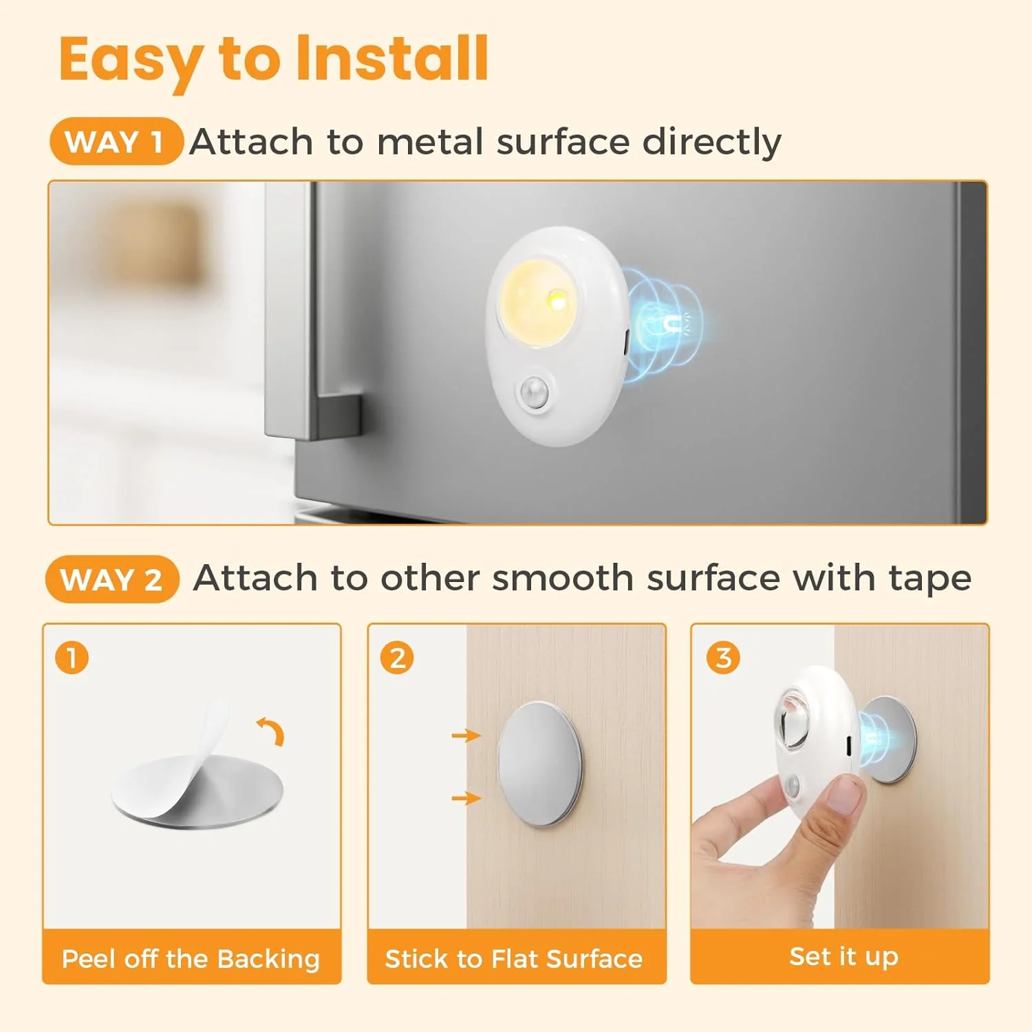 4/6 Pack Rechargeable Pebble LED Closet Light | 1 LED, 3 Color Modes (3000K / 4000K / 6000K) | Motion Sensor, Tap Switch, Dimmable | White Finish | Magnetic Mounting - Image 7