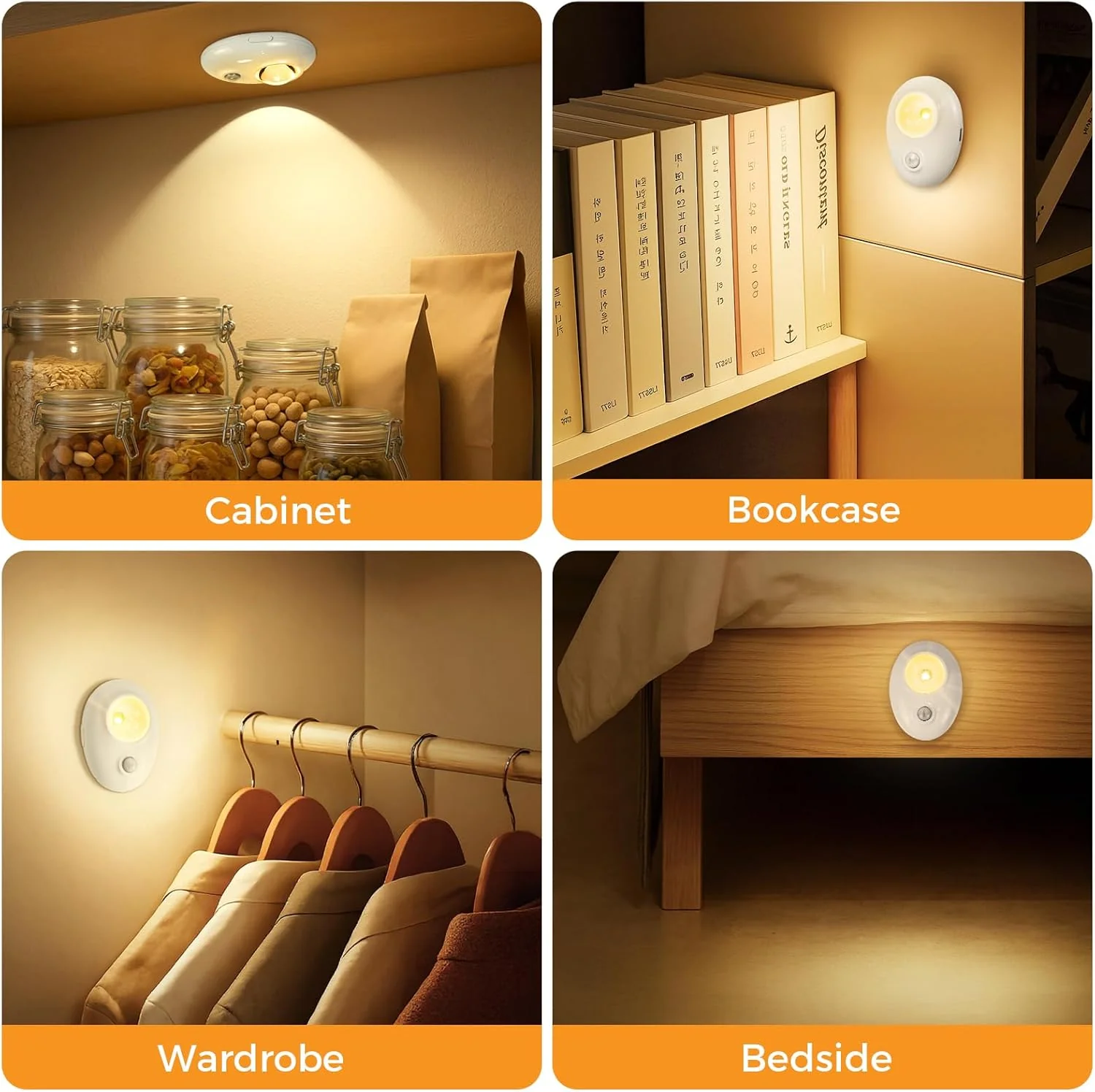 4/6 Pack Rechargeable Pebble LED Closet Light | 1 LED, 3 Color Modes (3000K / 4000K / 6000K) | Motion Sensor, Tap Switch, Dimmable | White Finish | Magnetic Mounting - Image 8