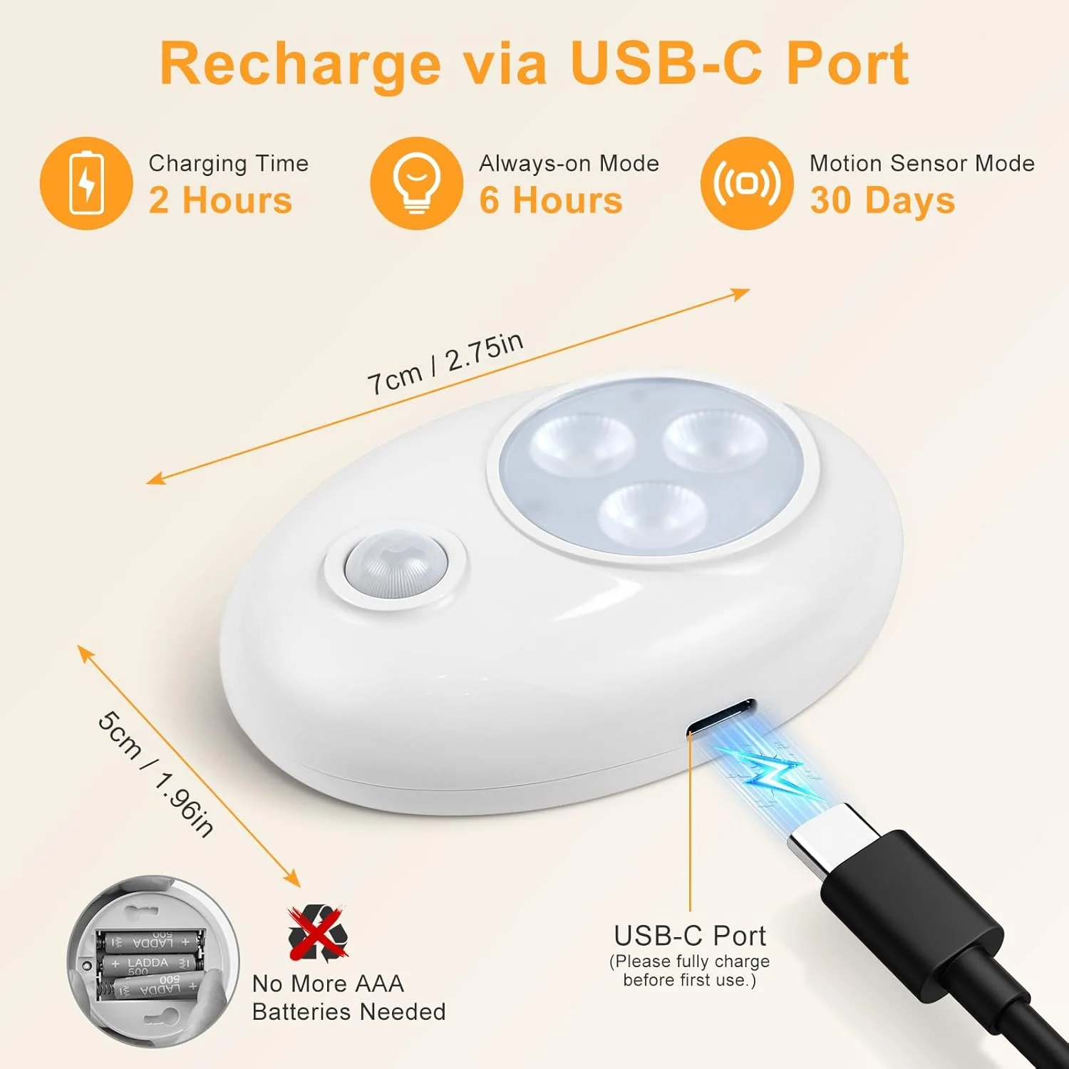 4/6 Pack Rechargeable Pebble LED Closet Light | 3 LEDs, 3 Color Modes (3000K / 4000K / 6000K) | Motion Sensor, Tap Switch, Dimmable | White Finish | Magnetic Mounting - Image 5