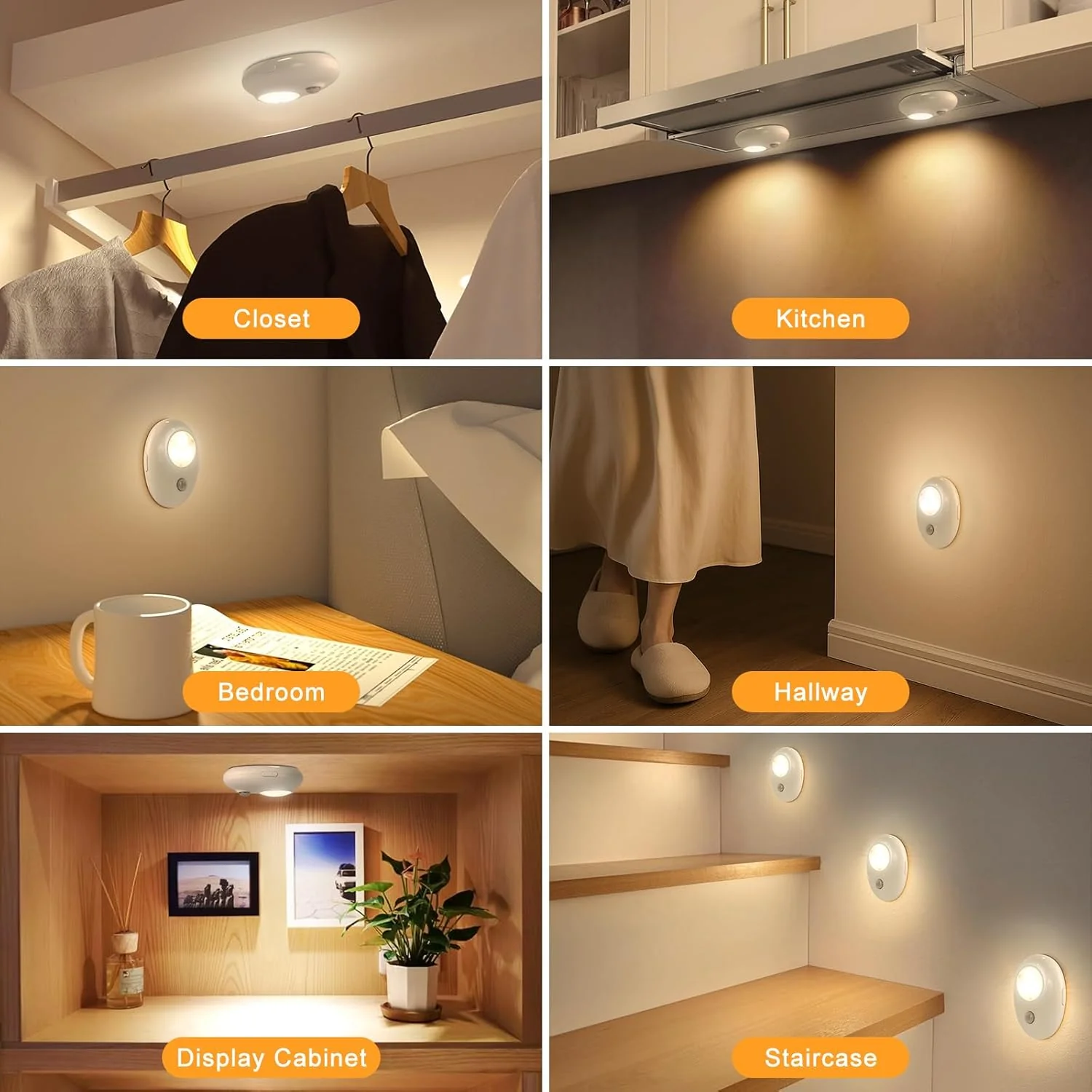 4/6 Pack Rechargeable Pebble LED Closet Light | 3 LEDs, 3 Color Modes (3000K / 4000K / 6000K) | Motion Sensor, Tap Switch, Dimmable | White Finish | Magnetic Mounting - Image 7