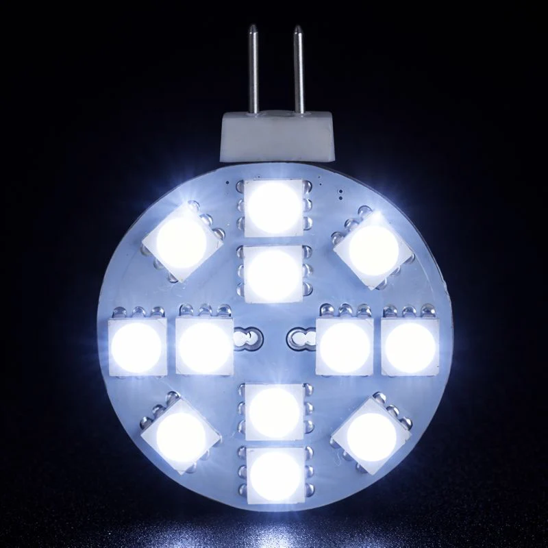 4 Pack 2.2 Watt (25 Watt Equivalent) DC12V Flat Round Wafer Disc Light Bulb G4 Bi-pin base Lamps with 12 pcs Tri-Chip LED SMD5050 - Image 4