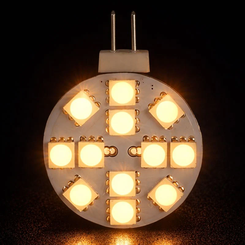 4 Pack 2.2 Watt (25 Watt Equivalent) DC12V Flat Round Wafer Disc Light Bulb G4 Bi-pin base Lamps with 12 pcs Tri-Chip LED SMD5050 - Image 5