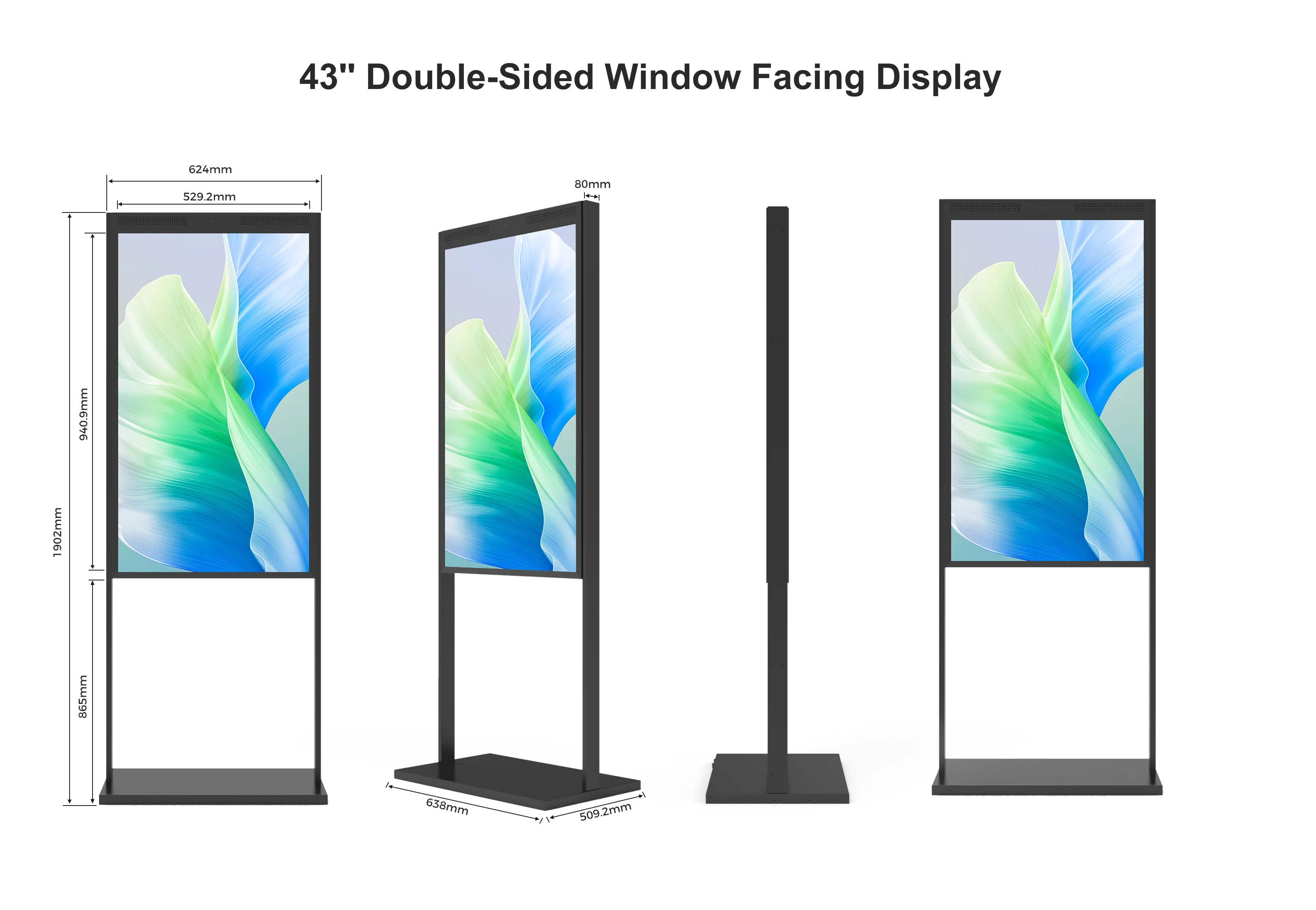 43" Double-Sided High Bright LCD Window Display, 2500nits Front + 700nits Back, Android 2+32G, Non-Touch, Cloud/APP/USB, Hanging/Floor Stand - Image 10