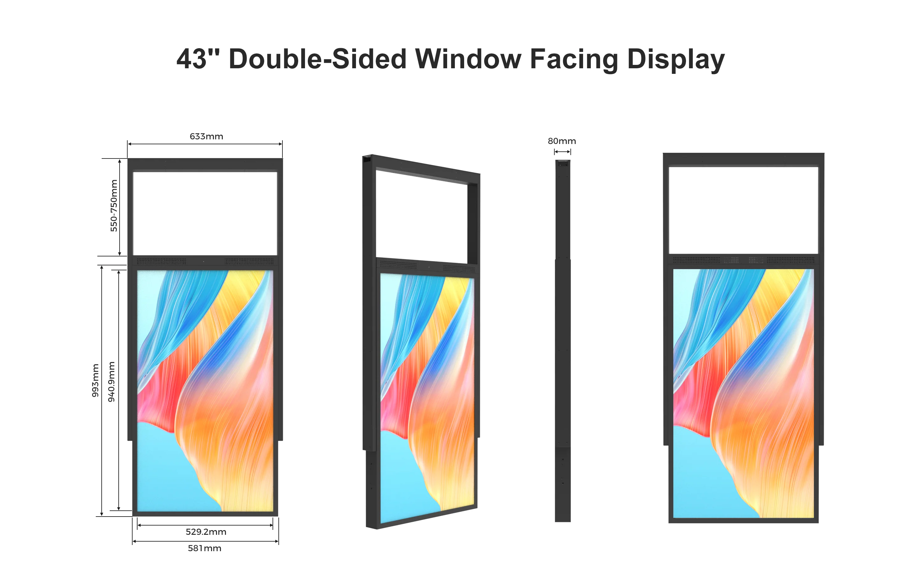 43" Double-Sided High Bright LCD Window Display, 2500nits Front + 700nits Back, Android 2+32G, Non-Touch, Cloud/APP/USB, Hanging/Floor Stand - Image 8