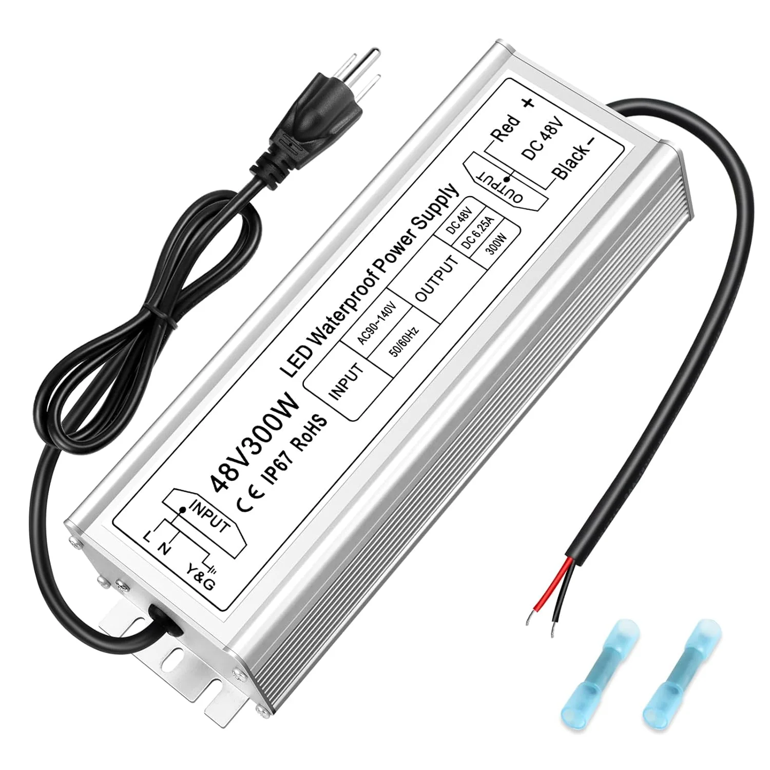48V LED Driver, 90–140V Input, 100W–400W, Single Output Constant Voltage Power Supply, IP67 Waterproof, CE/RoHS/FCC — US Plug & Wire Leads Options - Image 8