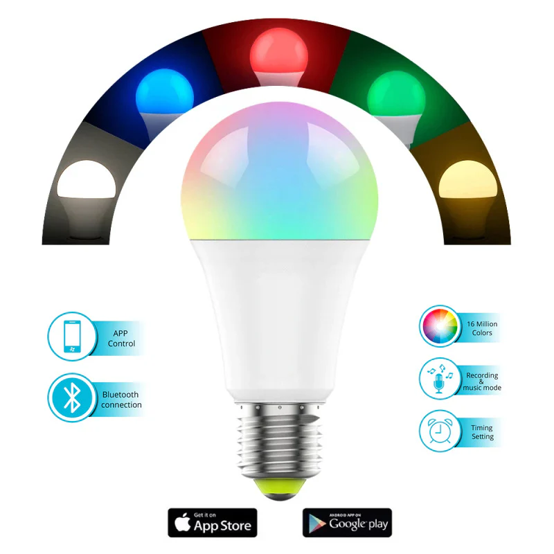 4Pack 9W LED Light Bulb E27 Base RGBCCT Bluetooth APP Controlled Smart Light Bulbs Sycn with Music - Image 3