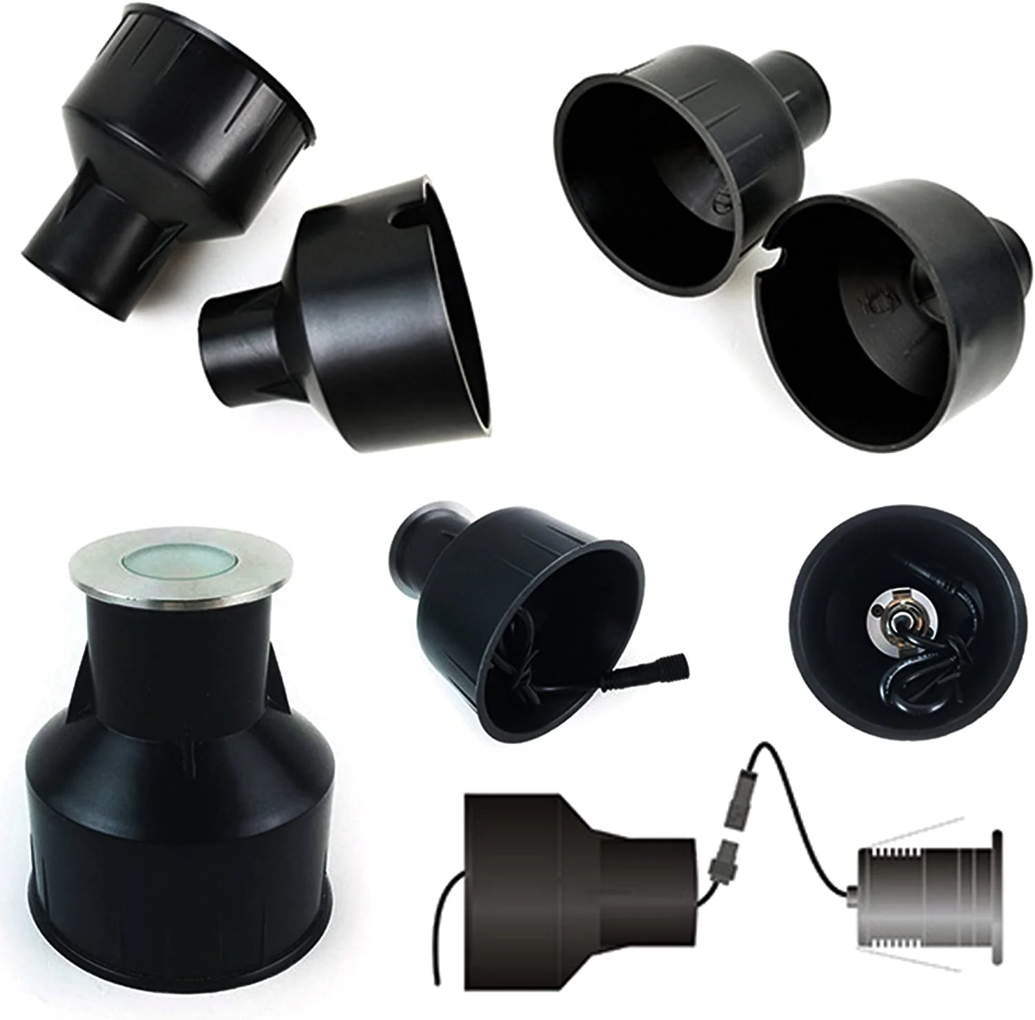 4pcs Pack Embedded Parts, Plastic Horn Shape, Black Built-in Fitting, Waterproof Outdoor/Indoor Pre-embedded Inserts, for LED Inground/Step Stair/Underwater Swimming Pool Lights - Image 4