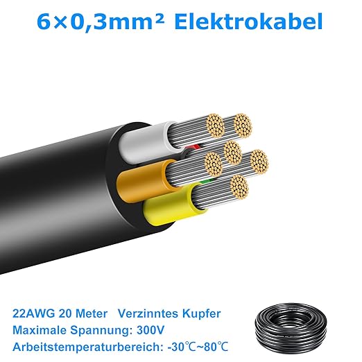 5/10/20/30 Metres 14/22 AWG, 3 x 2.0/4 x 2.0/6 x 0.3/6 x 2.0 mm² Electric Cable, 6 Core Cable, 5V/12V/24V/300V Power Cable, Tinned Copper Cable, Flexible and Soft, Low Impedance, High Temperature Resistance, Extension Cable - Image 5
