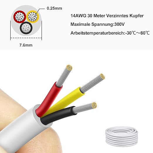 5/10/20/30 Metres 14/22 AWG, 3 x 2.0/4 x 2.0/6 x 0.3/6 x 2.0 mm² Electric Cable, 6 Core Cable, 5V/12V/24V/300V Power Cable, Tinned Copper Cable, Flexible and Soft, Low Impedance, High Temperature Resistance, Extension Cable - Image 9