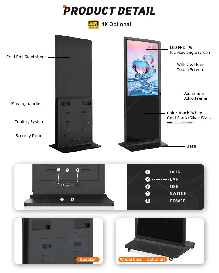 43‘’ Single-Sided Indoor Floor-Standing LCD Advertising Display with Wheel Stand | Android RK3568 2GB+16GB | Non-Touch / Infrared / Capacitive Touch | CMS Preinstalled - Image 6