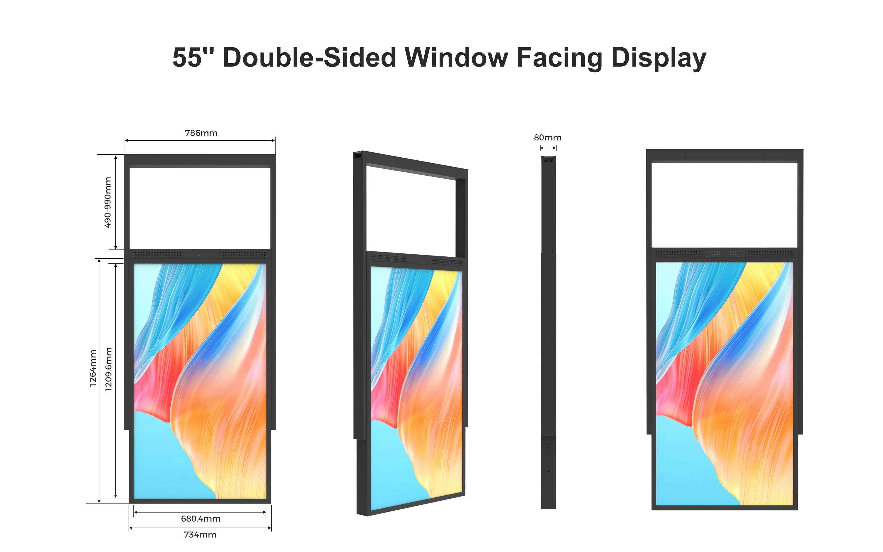 55" Double-Sided High Bright LCD Window Display, 2500nits Front + 700nits Back, Android 2+32G, Non-Touch, Cloud/APP/USB, Hanging/Floor Stand - Image 12