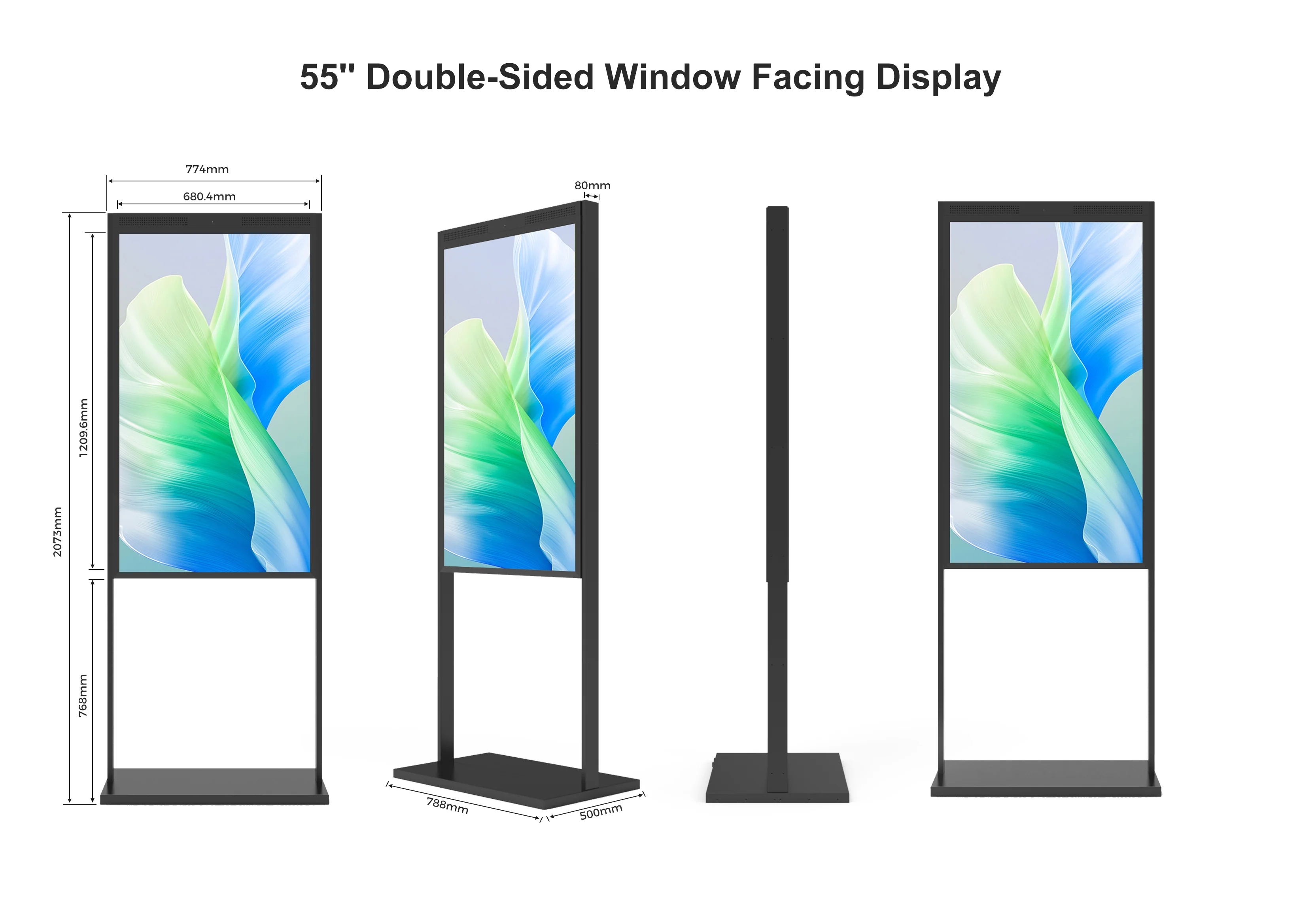 55" Double-Sided High Bright LCD Window Display, 2500nits Front + 700nits Back, Android 2+32G, Non-Touch, Cloud/APP/USB, Hanging/Floor Stand - Image 13