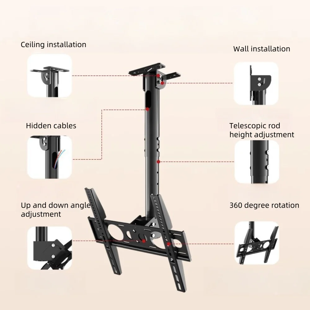 42-85 inch LCD Screen Hanger LCD TV Ceiling Hanger 360 Degree Rotation Wall-mounted LCD Monitor Stand - Image 6