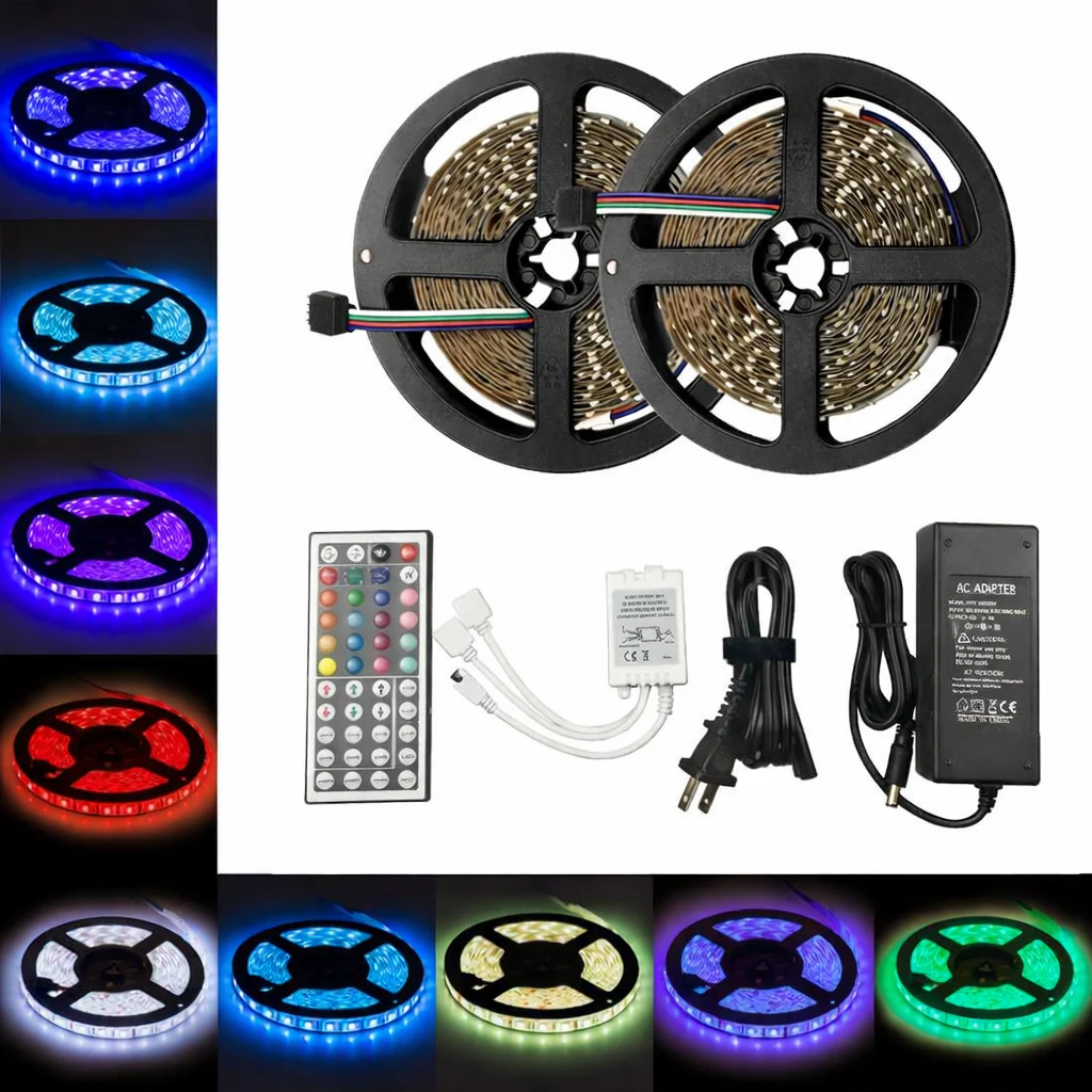 5M/10M SMD5050 RGB LED Strip Light Kit - DC12V | 30 / 60LEDs/M | 10mm PCB | IP00 / IP65 | 5M /10M | RGB Color Changing LED Strip Lights with Alexa, Google Assistant | 24/ 44 Keys Controller + Power Supply - Image 2