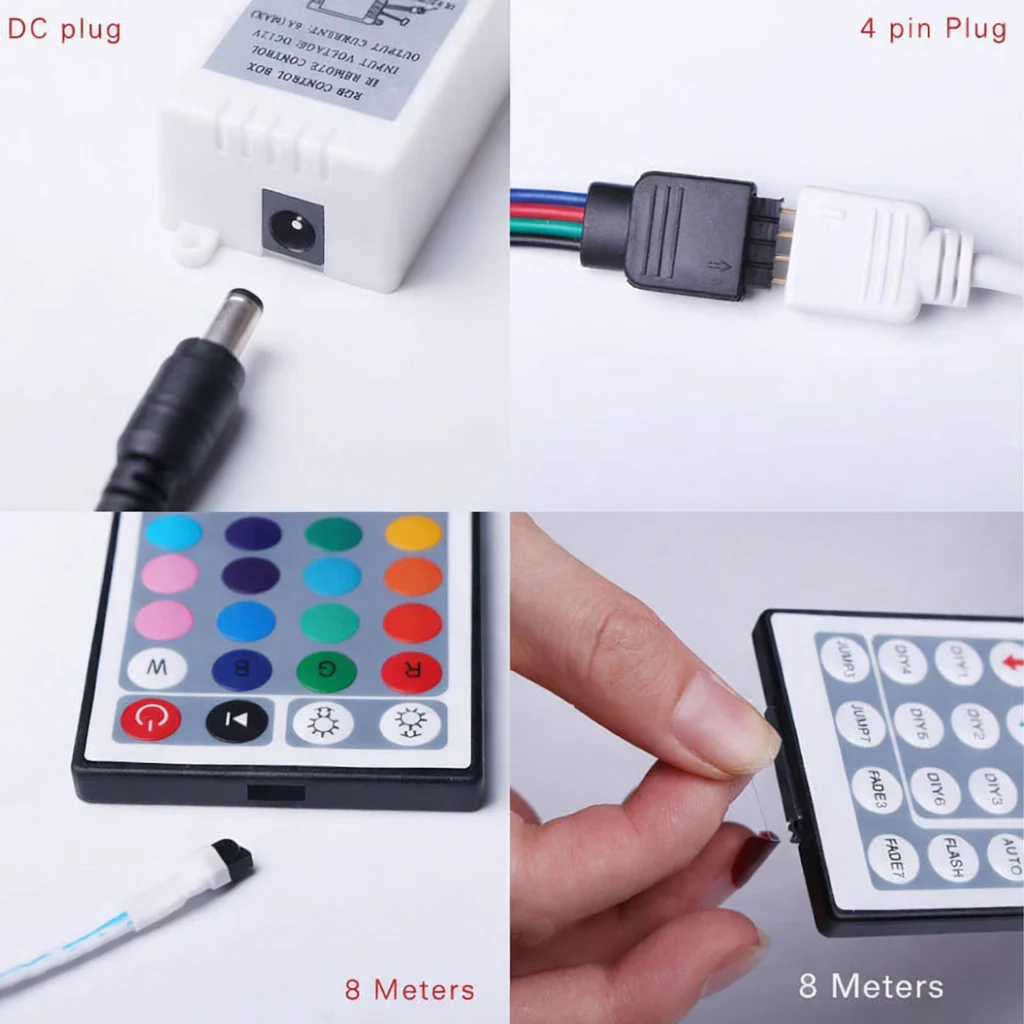 5M/10M SMD5050 RGB LED Strip Light Kit - DC12V | 30 / 60LEDs/M | 10mm PCB | IP00 / IP65 | 5M /10M | RGB Color Changing LED Strip Lights with Alexa, Google Assistant | 24/ 44 Keys Controller + Power Supply - Image 4