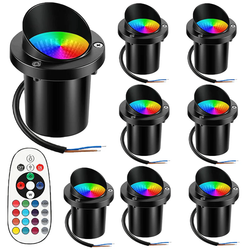 5W Low Voltage RGBWW Inground LED Well Lights – RGB + 3000K Warm White | DC 12V–24V | IP65 Waterproof | Outdoor Landscape & Ground Lighting for Garden, Yard & Driveway | 6 / 8-Pack