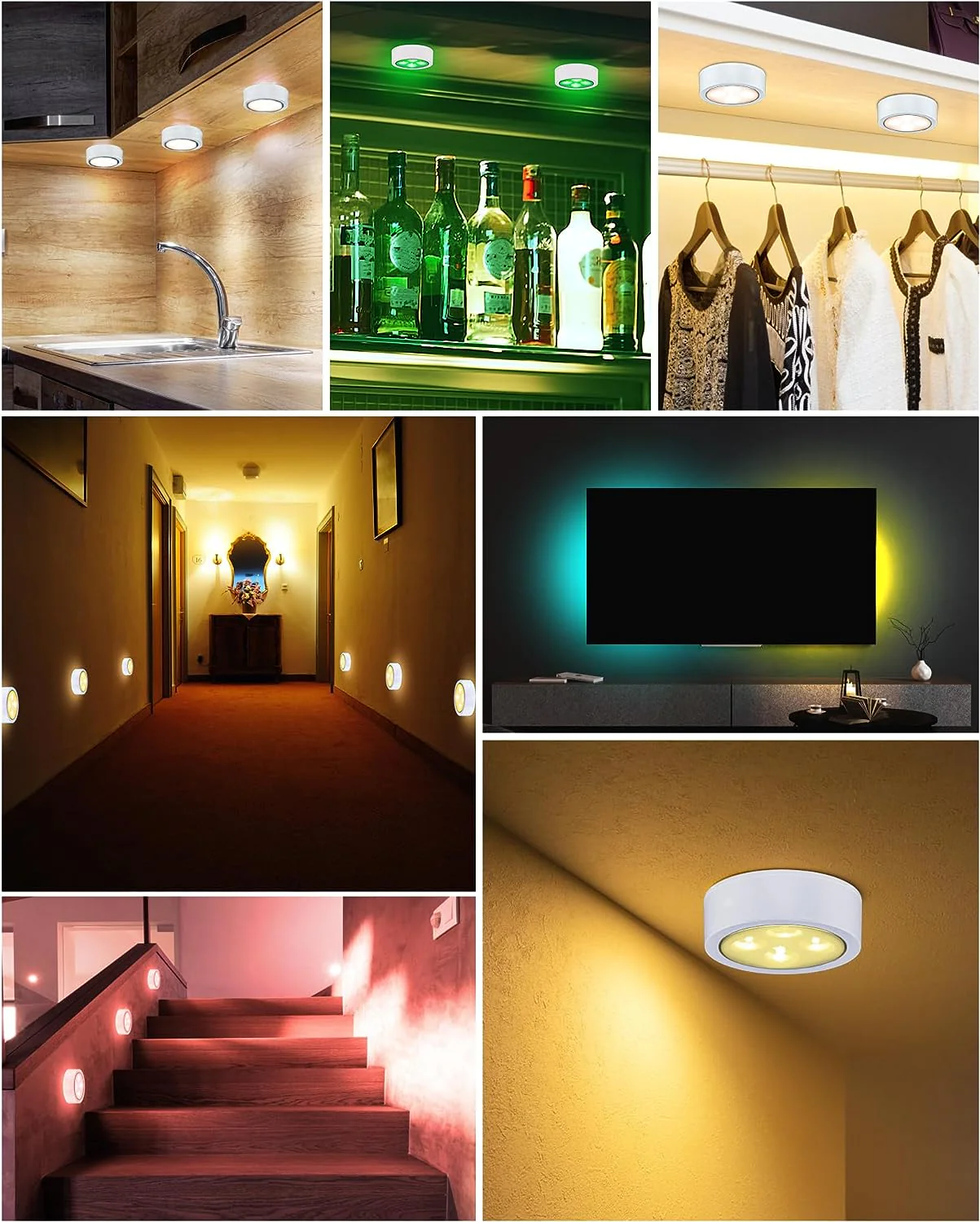 6 Pack LED Puck Lights with Remote, White Finish RGBW Color Changing Under Cabinet Lights Wireless,13 Colors Changeable LED Closet Light Dimmable,AA Battery Operate Push Night Lights with Timer Function - Image 8