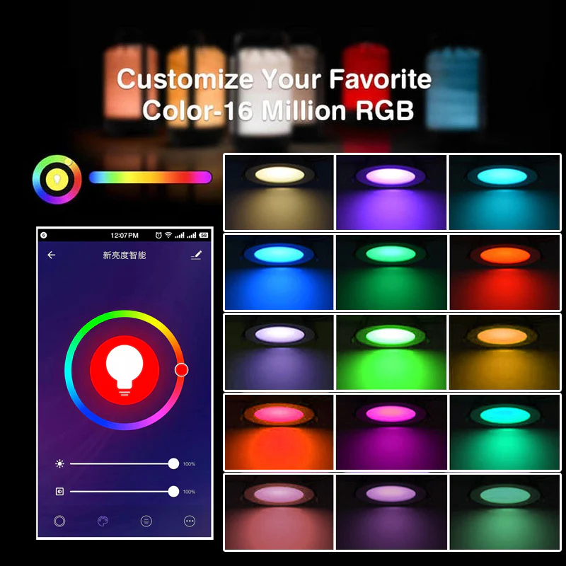 6Pack WiFi Intelligent LED Downlight RGBCW WiFi APP Controlled LED Downlight 3 Inch 5W 120V /220V AC, Dimmable RGBCW 2700-6500K Color Changing, Compatible with Alexa/Google, Ceiling Lights - Image 3