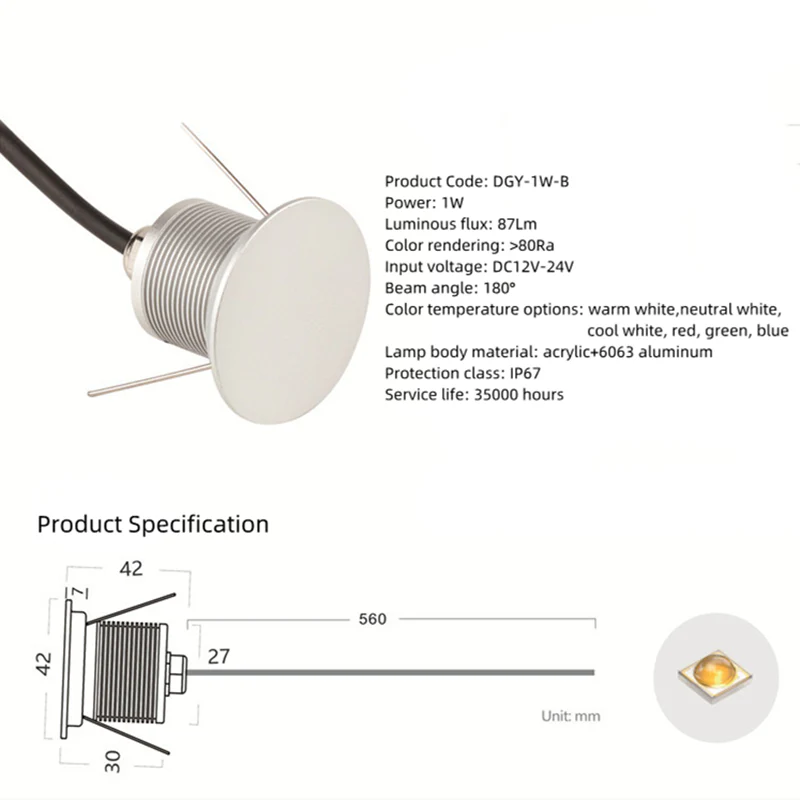 8/10-Pack Low Voltage Backlit Moonlight LED Step Lights – 1W | 3000K / 4000K / 6000K | DC12–24V | IP67 Waterproof Recessed Wall & Stair Lights - Image 3