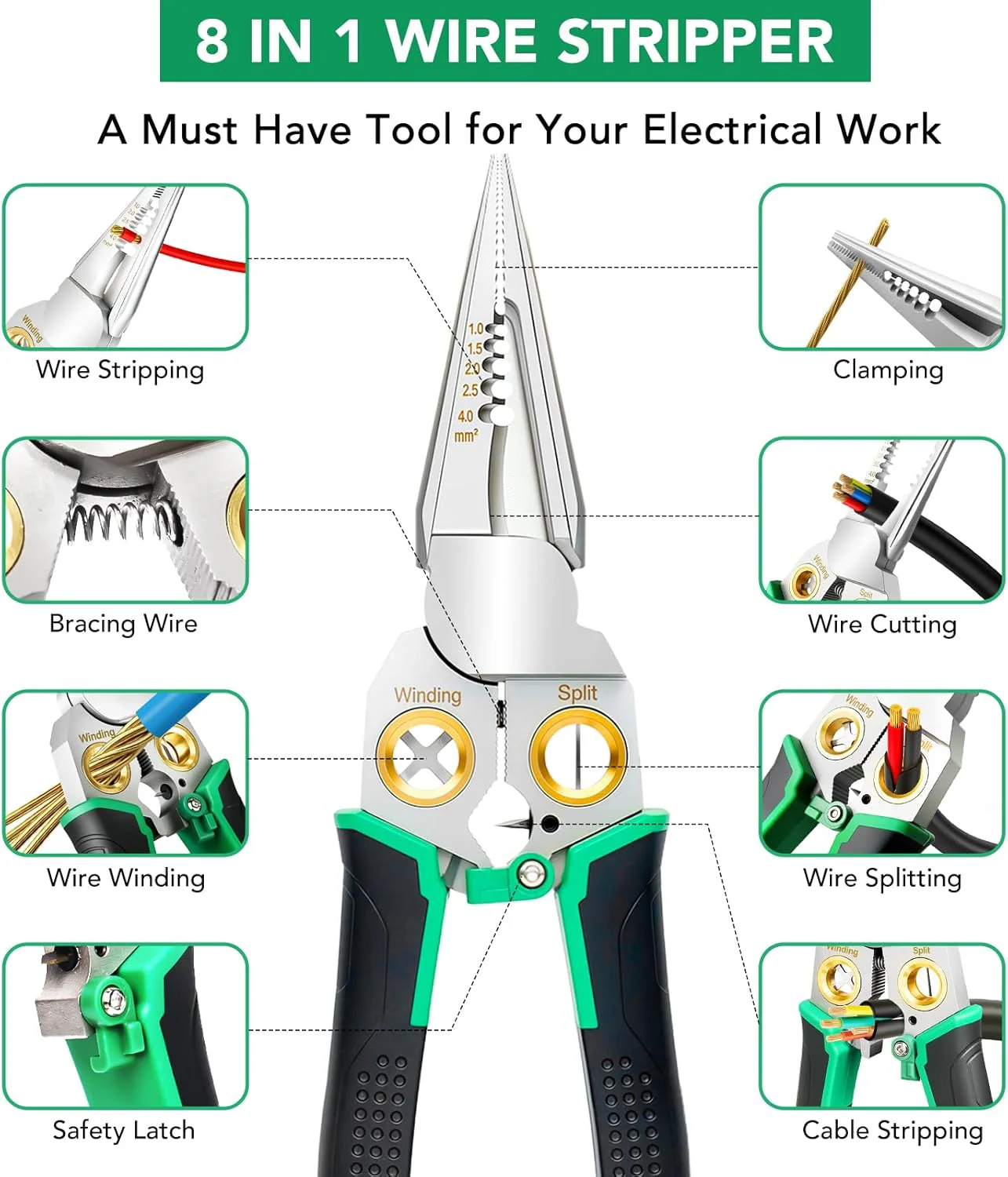 8-in-1 Wire Stripper, Multifunctional Wire Stripper Crimper Cable Cutter Pliers, Professional Wire Strippers Electrical Wire Crimper, Wiring Tools, Electrician, HVAC, Car Repair Tool - Image 2