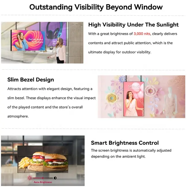 43" Single-Sided 2500nits High Bright Window LCD Digital Signage, Android RK3568 2G+32G, Non-Touch, Cloud/APP/USB, Wall-Mount/Floor Stand/Suspended Installation - Image 11